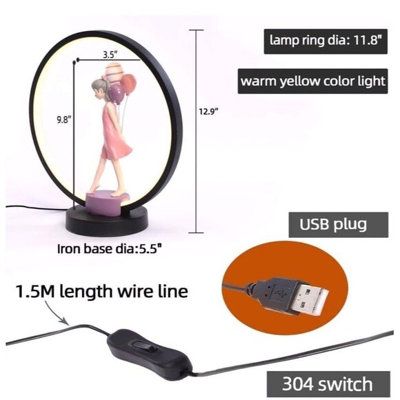 NIB  Ayra Luxury Baloon Girl Sculpture Decoration Resin Lamp Pink  Iron base - Picture 4 of 12